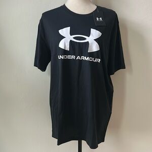 Under Armour men’s size large Black logo loose cotton polyester basic T-shirt